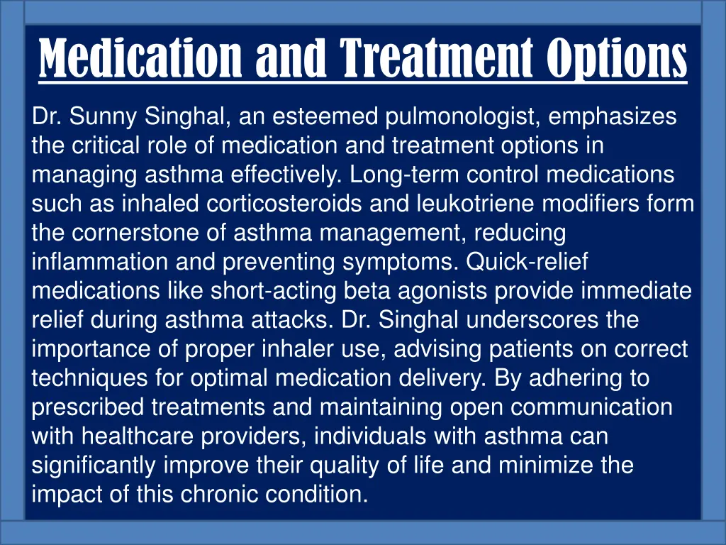 medication and treatment options