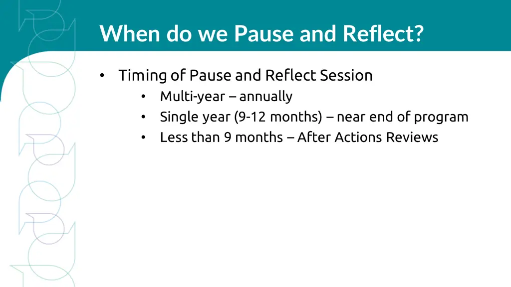 when do we pause and reflect