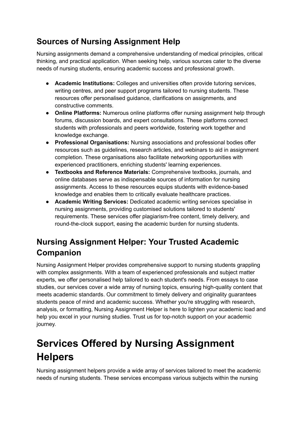 sources of nursing assignment help