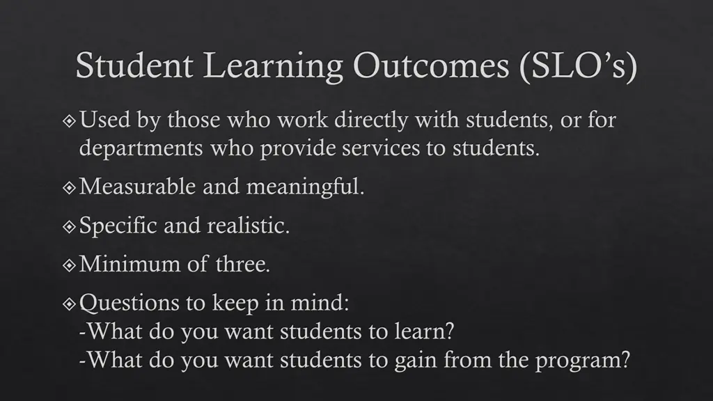 student learning outcomes slo s