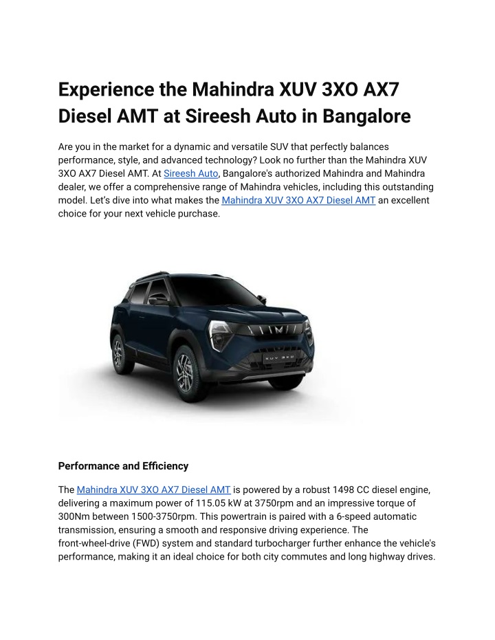 experience the mahindra xuv 3xo ax7 diesel