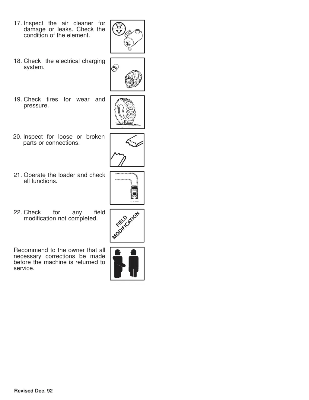 17 inspect the air cleaner for damage or leaks