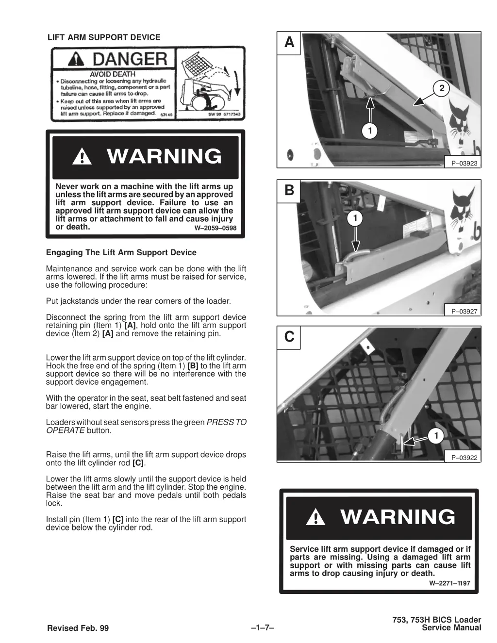 lift arm support device