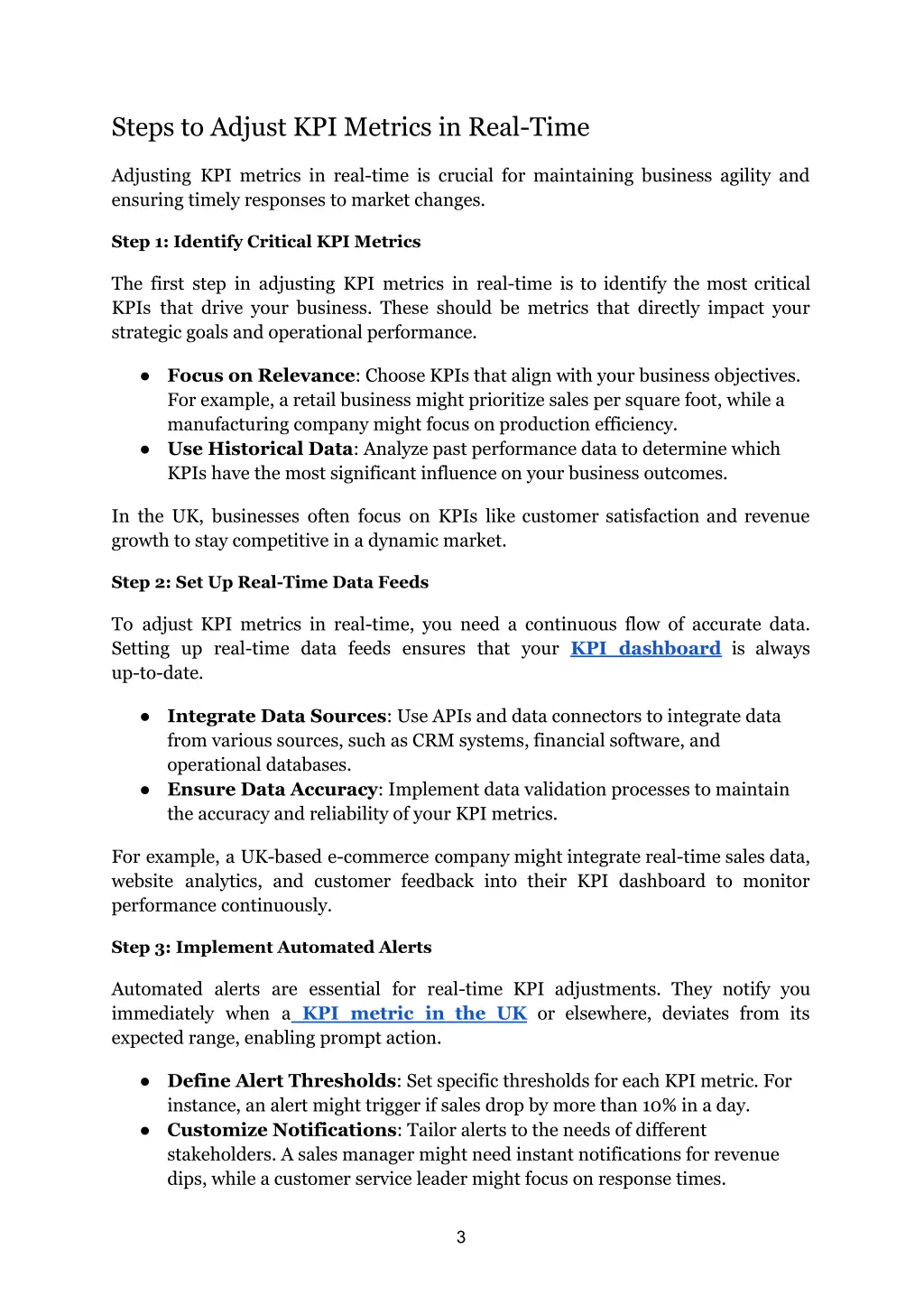 steps to adjust kpi metrics in real time