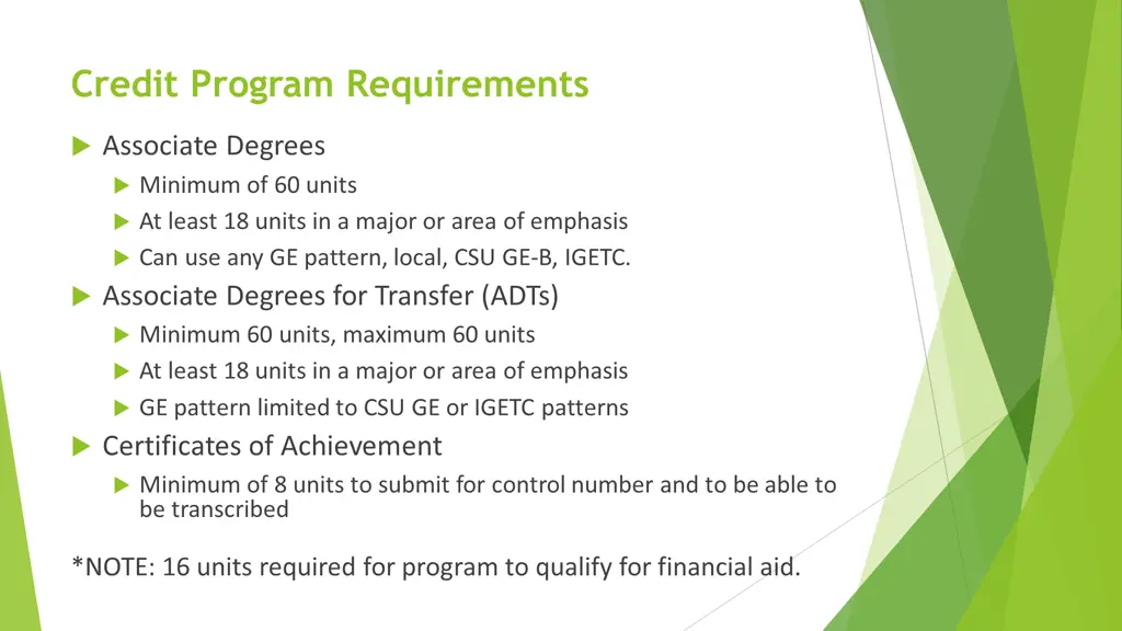 credit program requirements