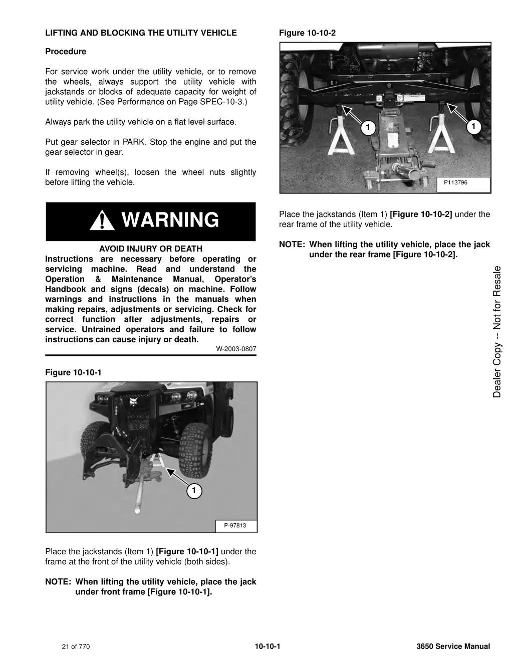 lifting and blocking the utility vehicle