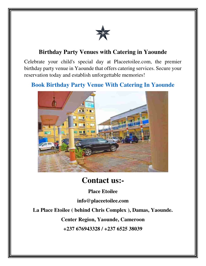 birthday party venues with catering in yaounde