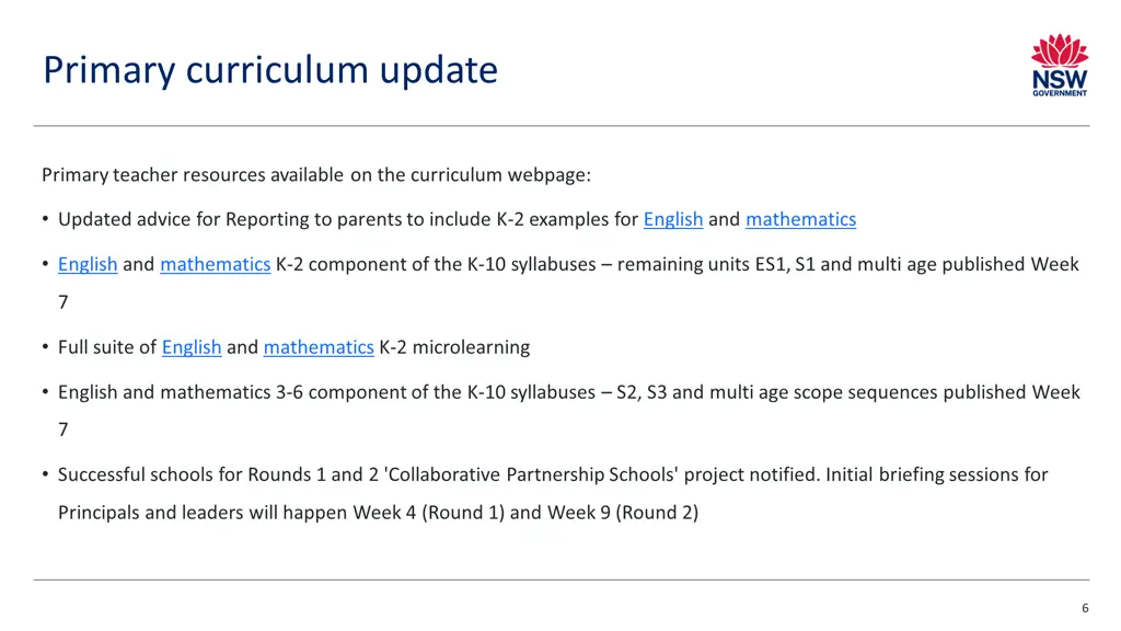 primary curriculum update