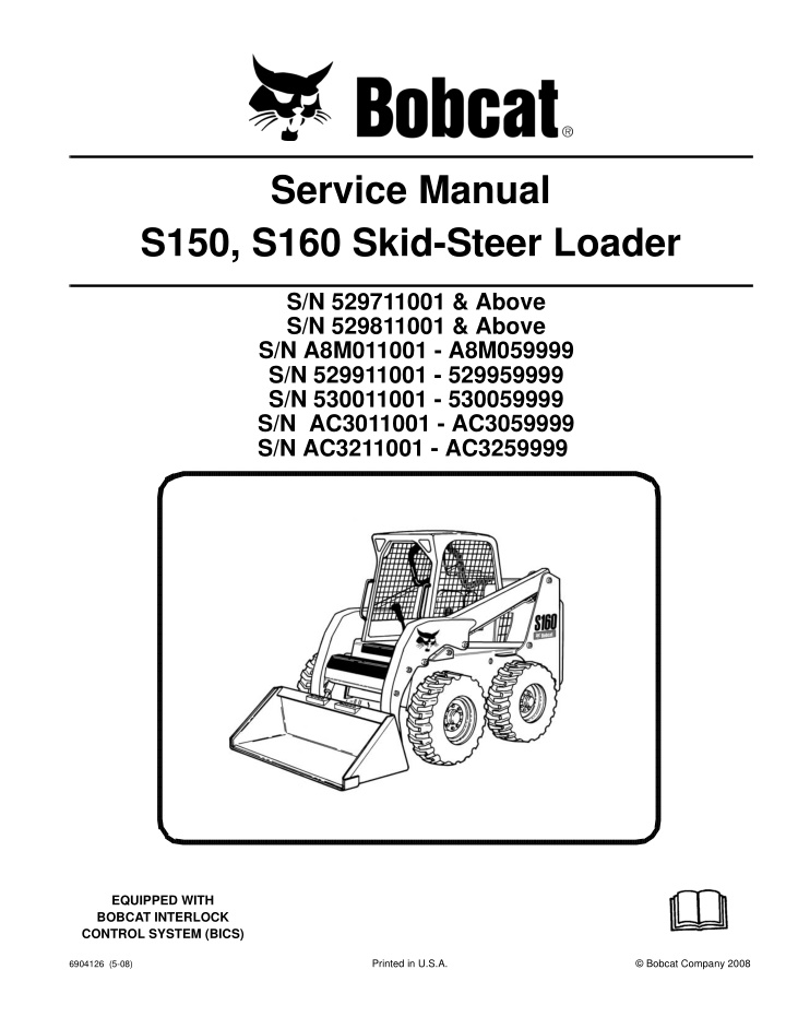 service manual s150 s160 skid steer loader