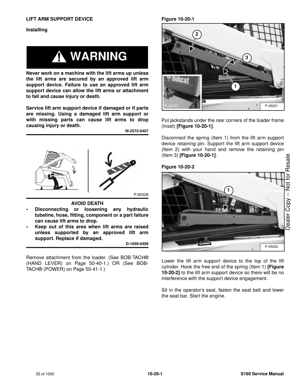 lift arm support device