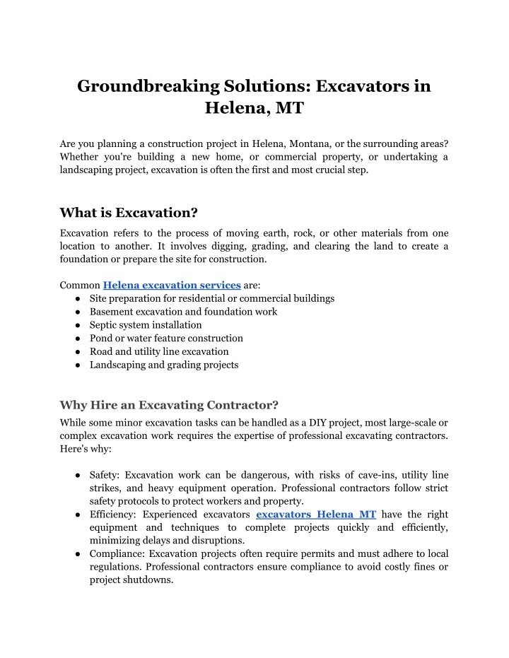 groundbreaking solutions excavators in helena mt