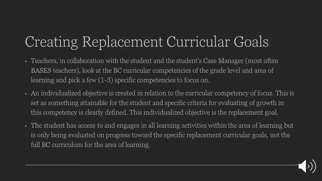 creating replacement curricular goals