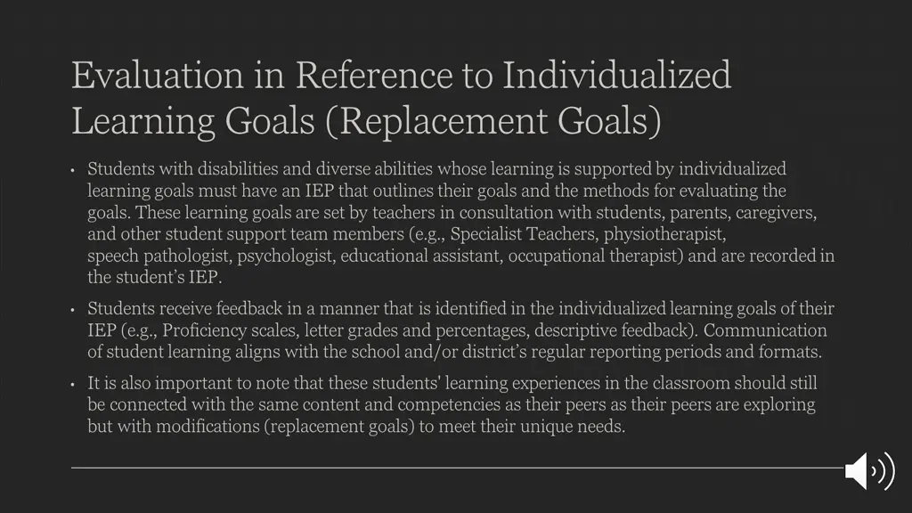 evaluation in reference to individualized