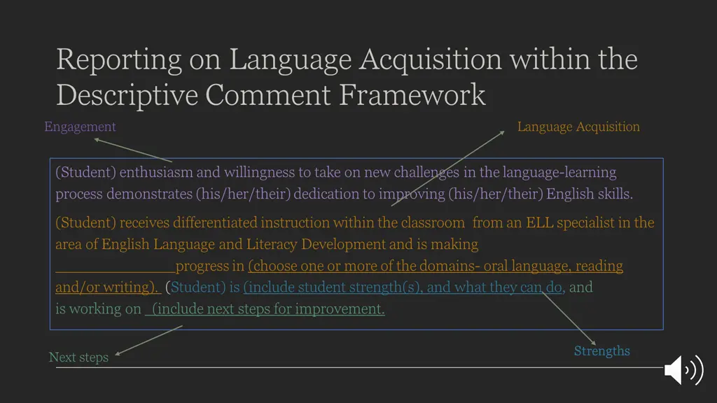 reporting on language acquisition within