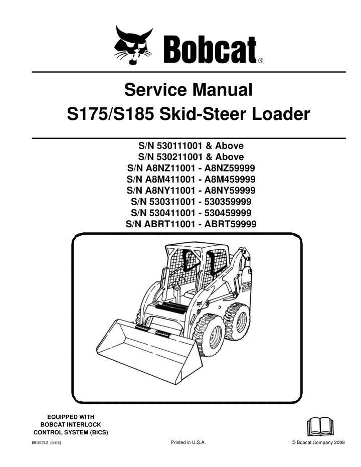 service manual s175 s185 skid steer loader