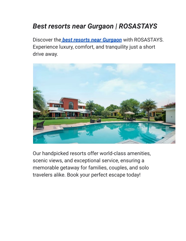 best resorts near gurgaon rosastays