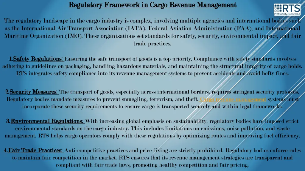 regulatory framework in cargo revenue management