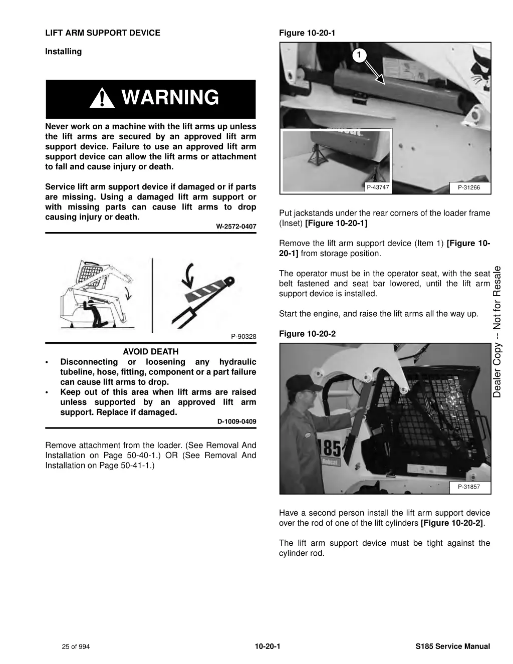 lift arm support device