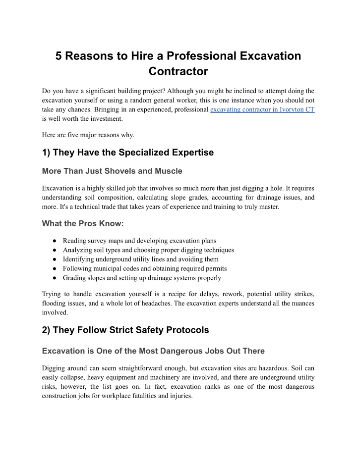 5 reasons to hire a professional excavation