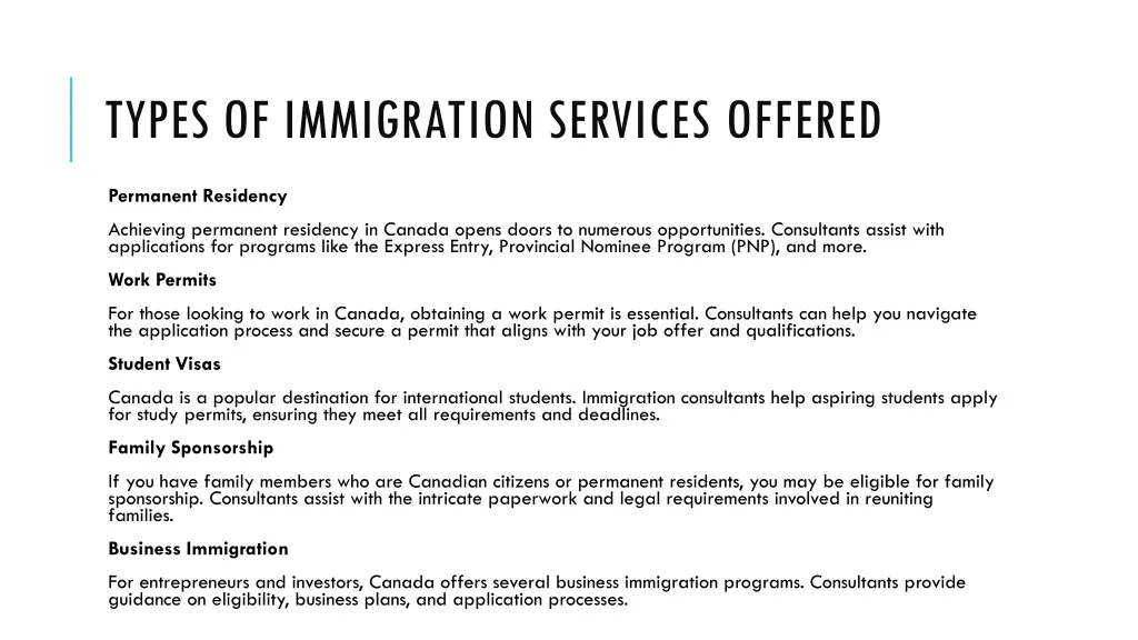 types of immigration services offered