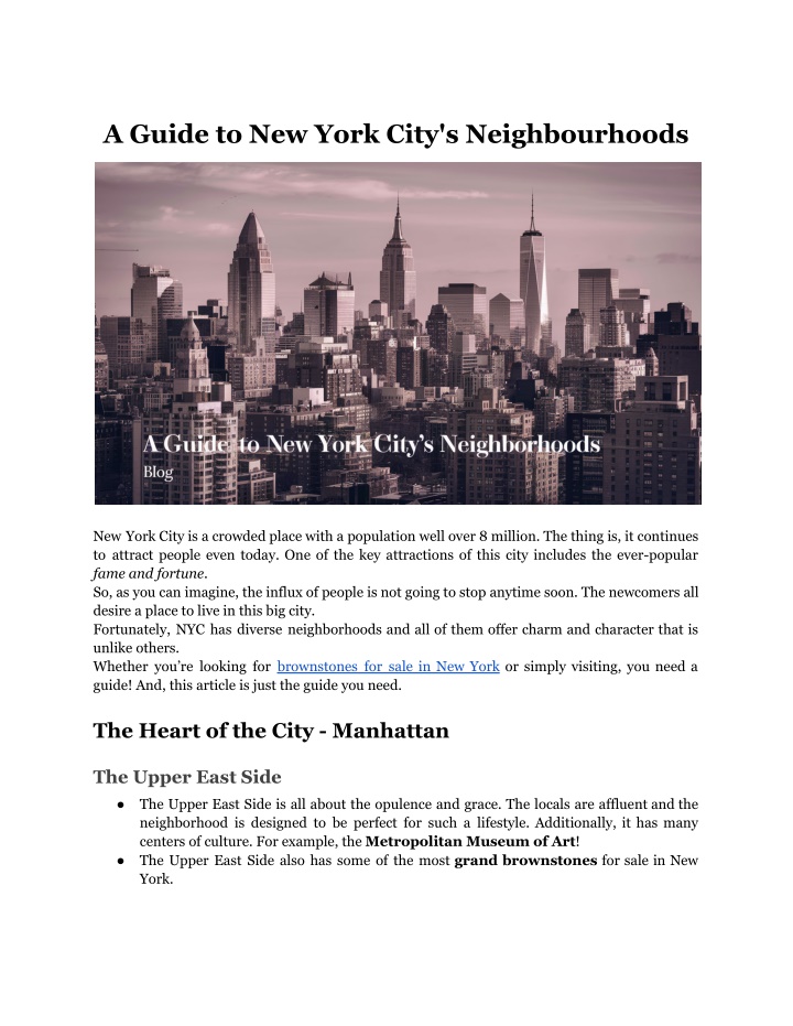 a guide to new york city s neighbourhoods