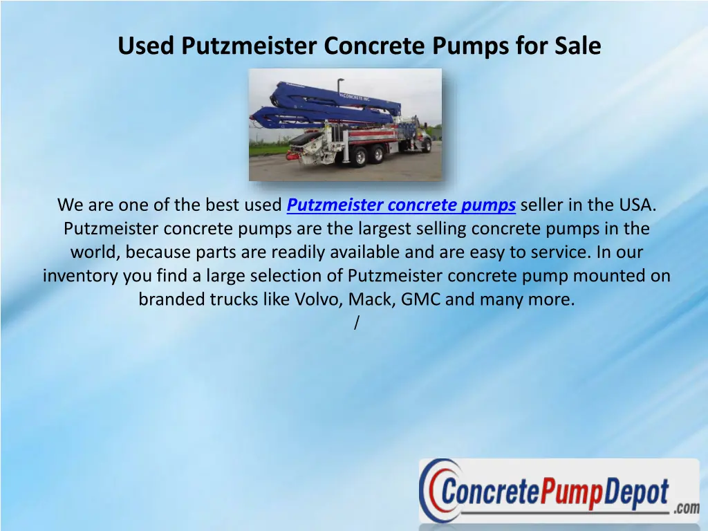 used putzmeister concrete pumps for sale