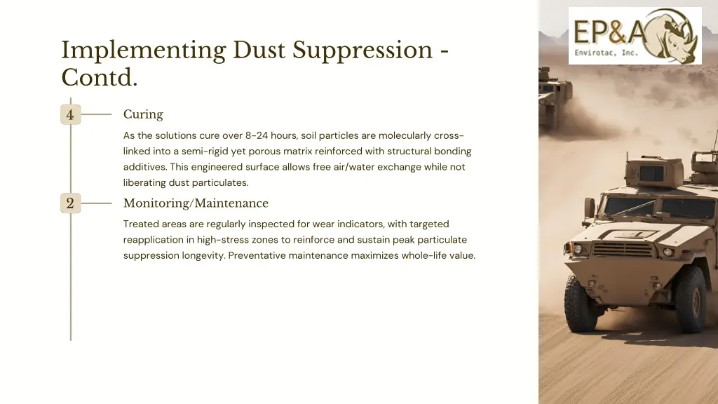 implementing dust suppression contd