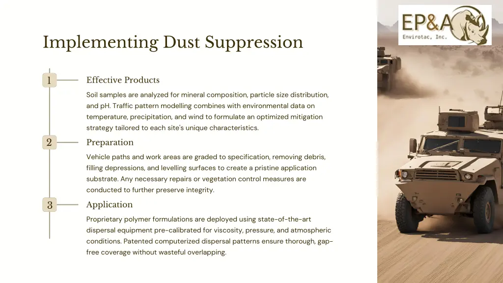 implementing dust suppression