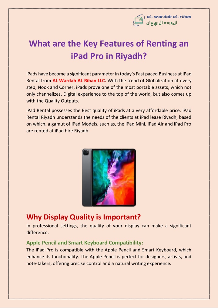 what are the key features of renting an ipad