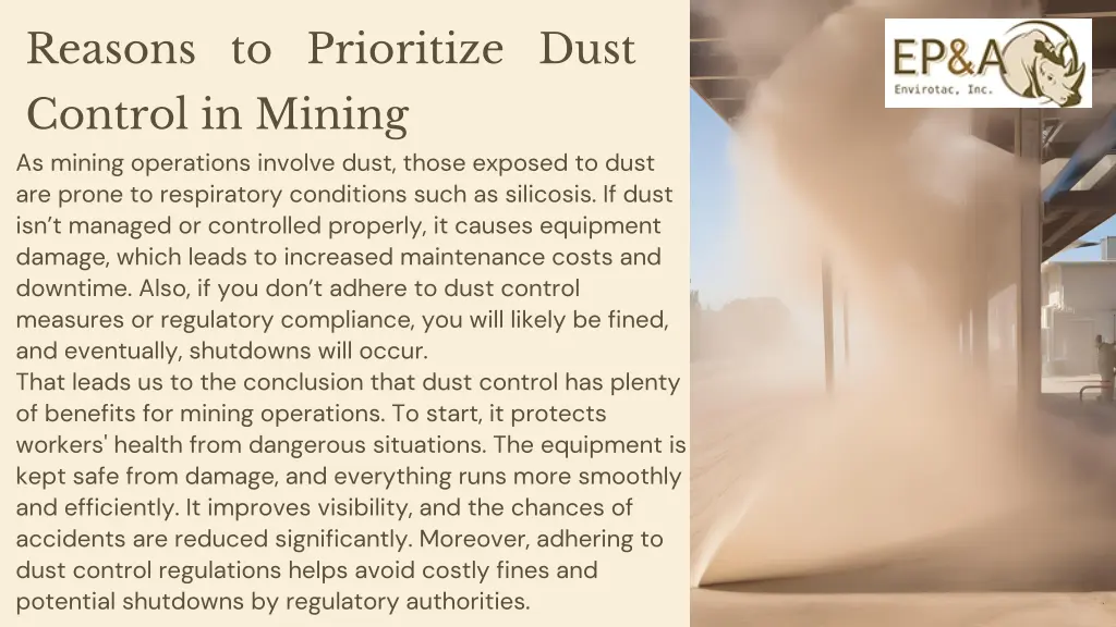 reasons to prioritize dust control in mining