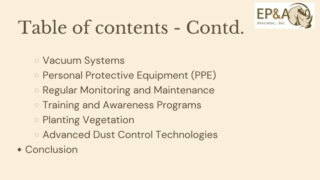 table of contents contd