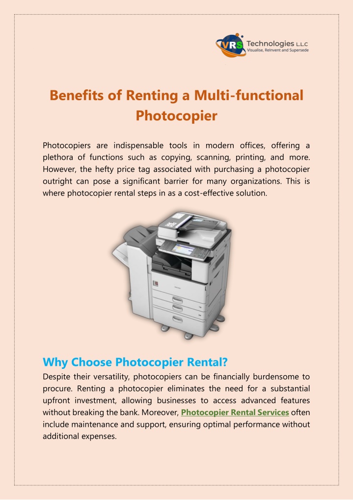 benefits of renting a multi functional photocopier