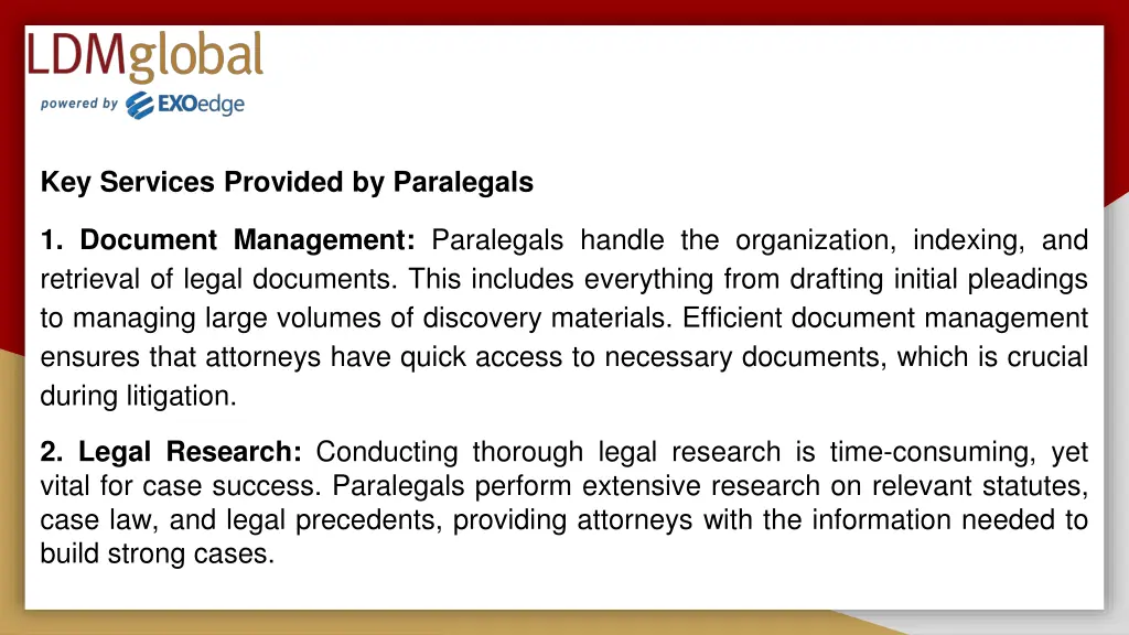 key services provided by paralegals