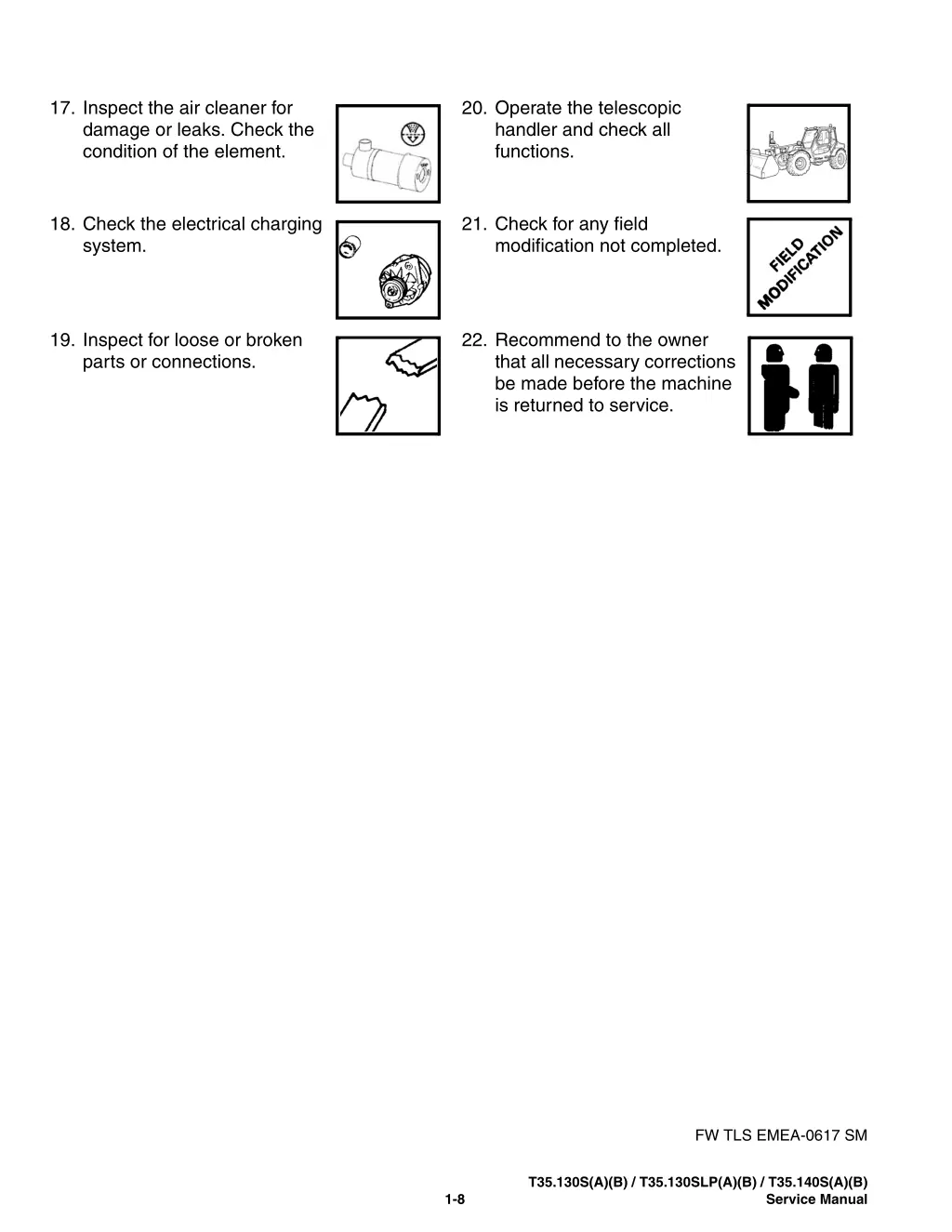 17 inspect the air cleaner for damage or leaks