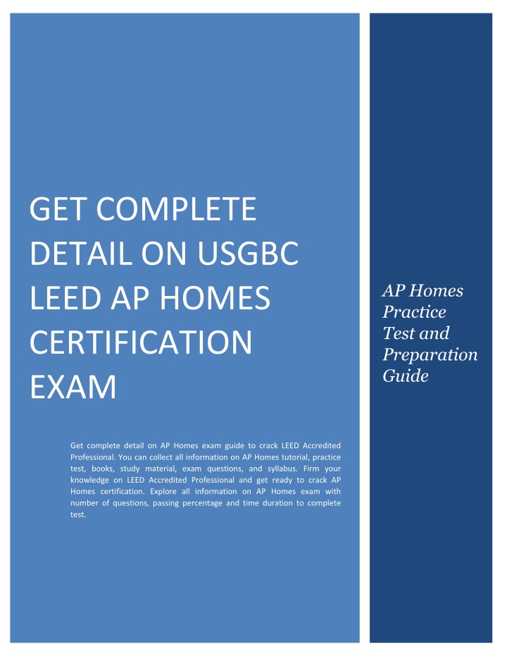 get complete detail on usgbc leed ap homes