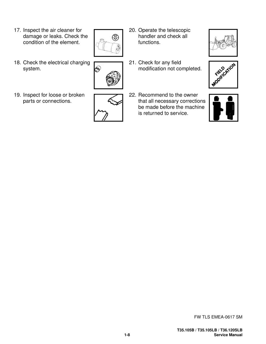 17 inspect the air cleaner for damage or leaks