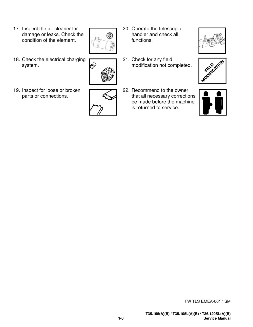 17 inspect the air cleaner for damage or leaks