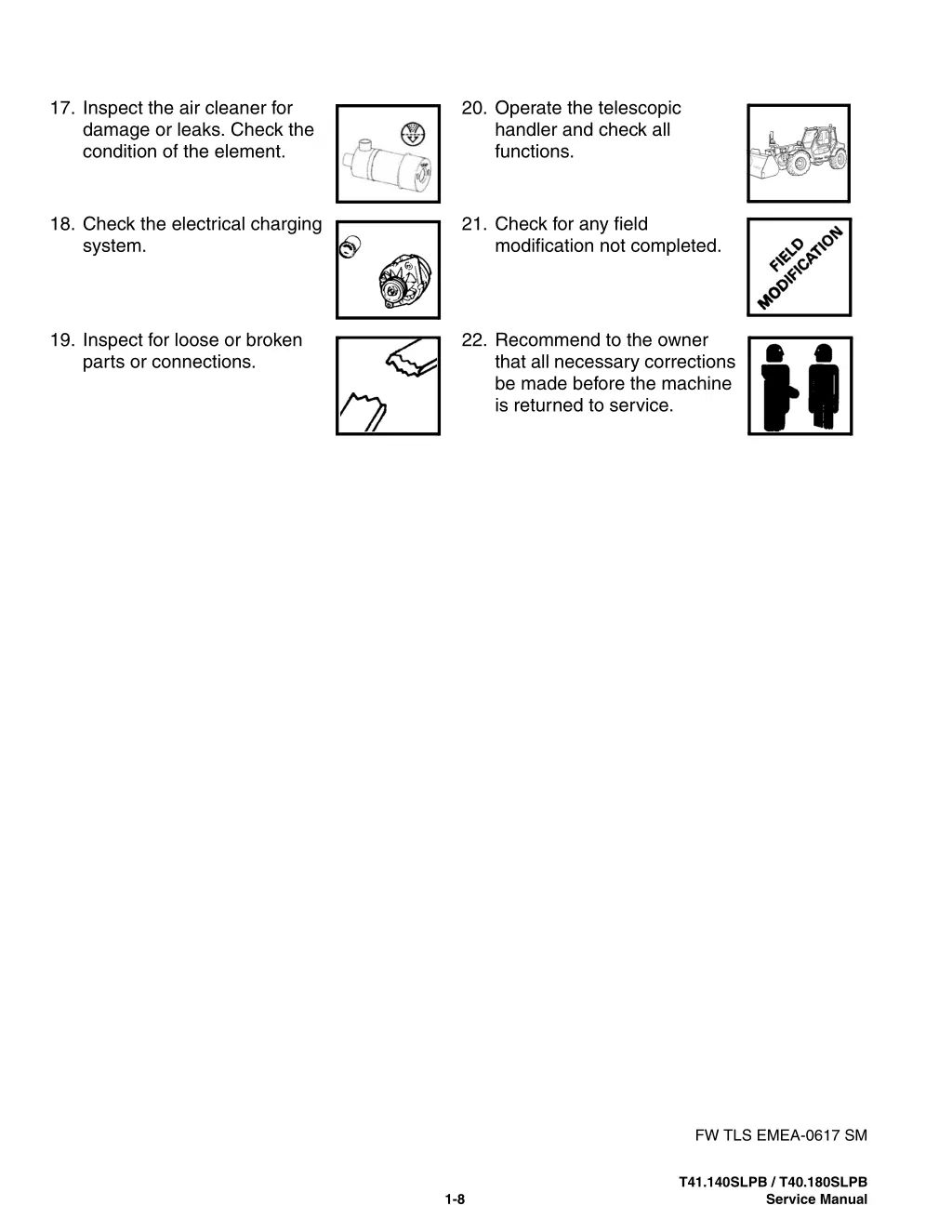 17 inspect the air cleaner for damage or leaks