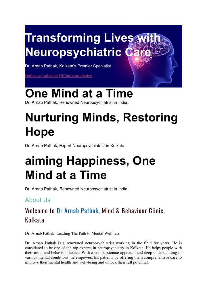 transforming lives with neuropsychiatric care