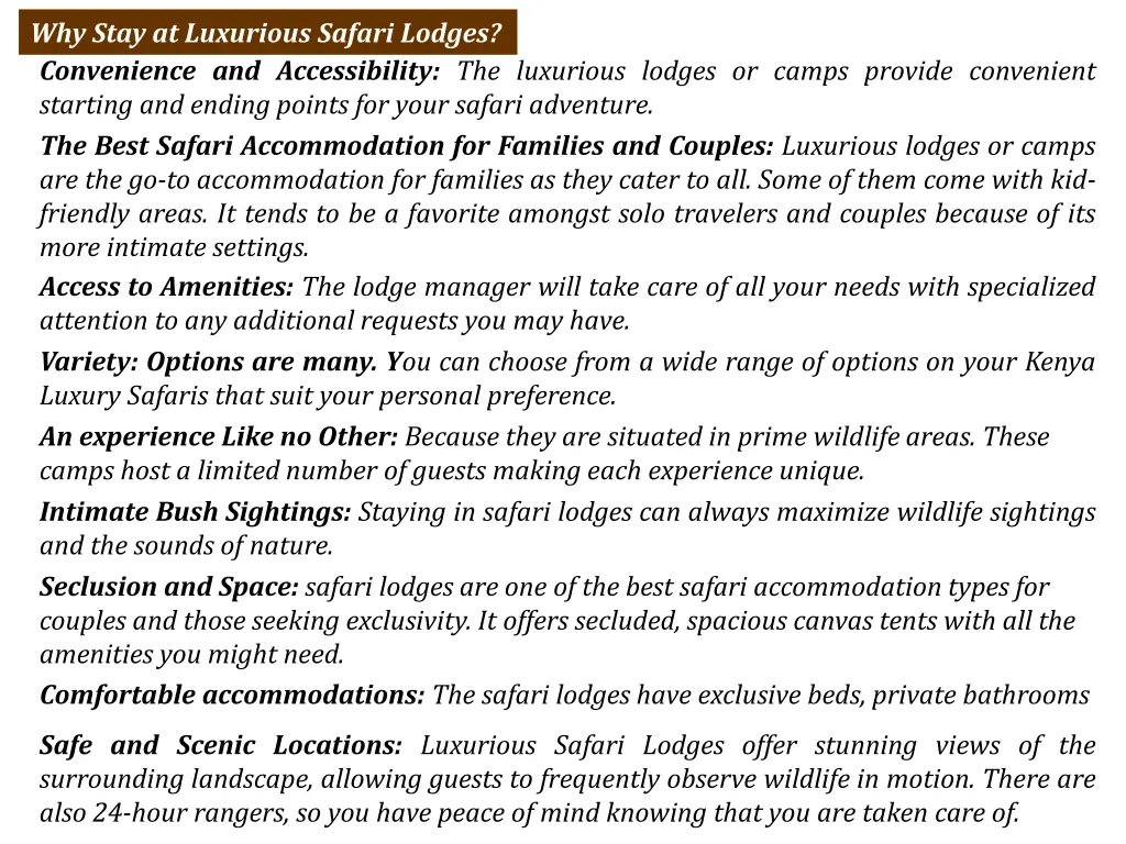 why stay at luxurious safari lodges convenience