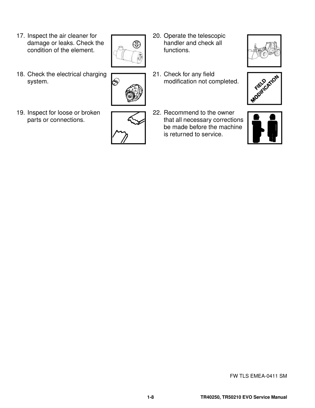 17 inspect the air cleaner for damage or leaks