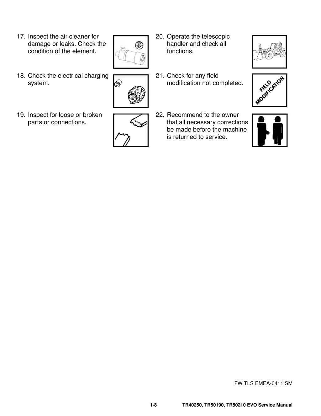 17 inspect the air cleaner for damage or leaks