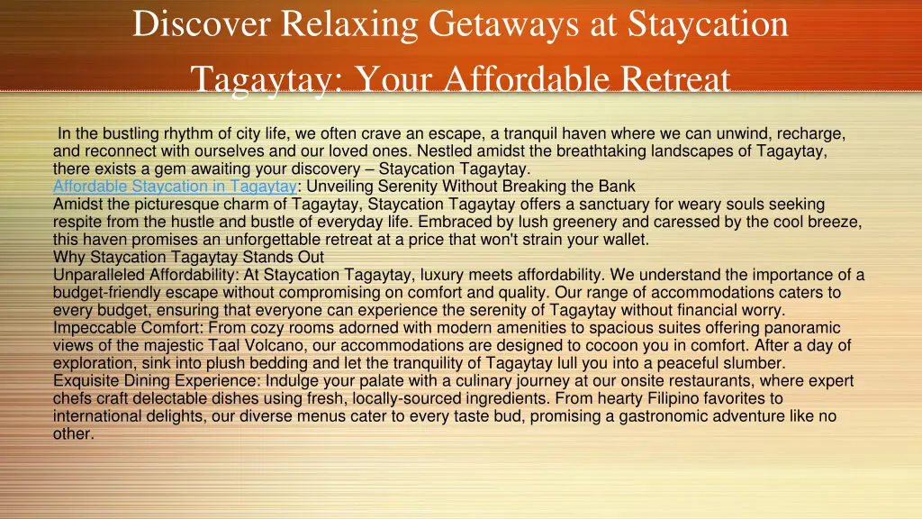 discover relaxing getaways at staycation tagaytay 1