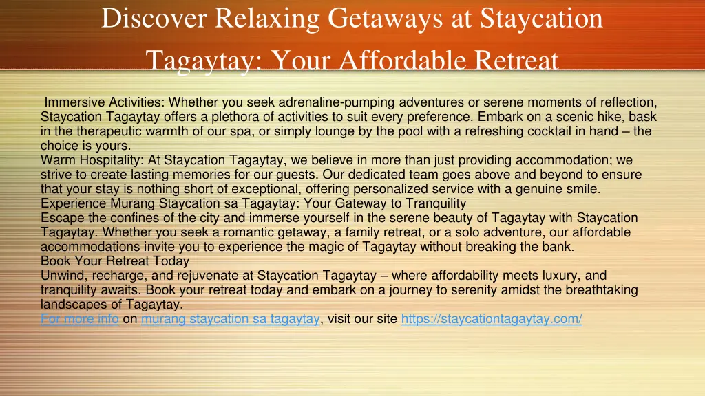 discover relaxing getaways at staycation tagaytay 2