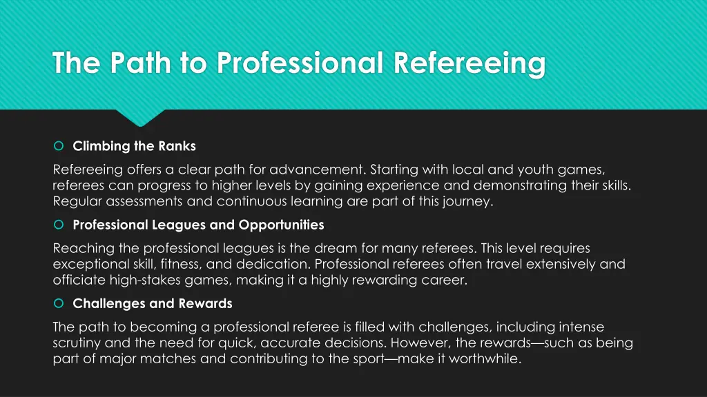 the path to professional refereeing