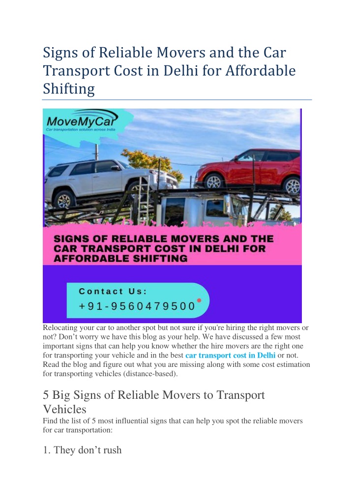 signs of reliable movers and the car transport