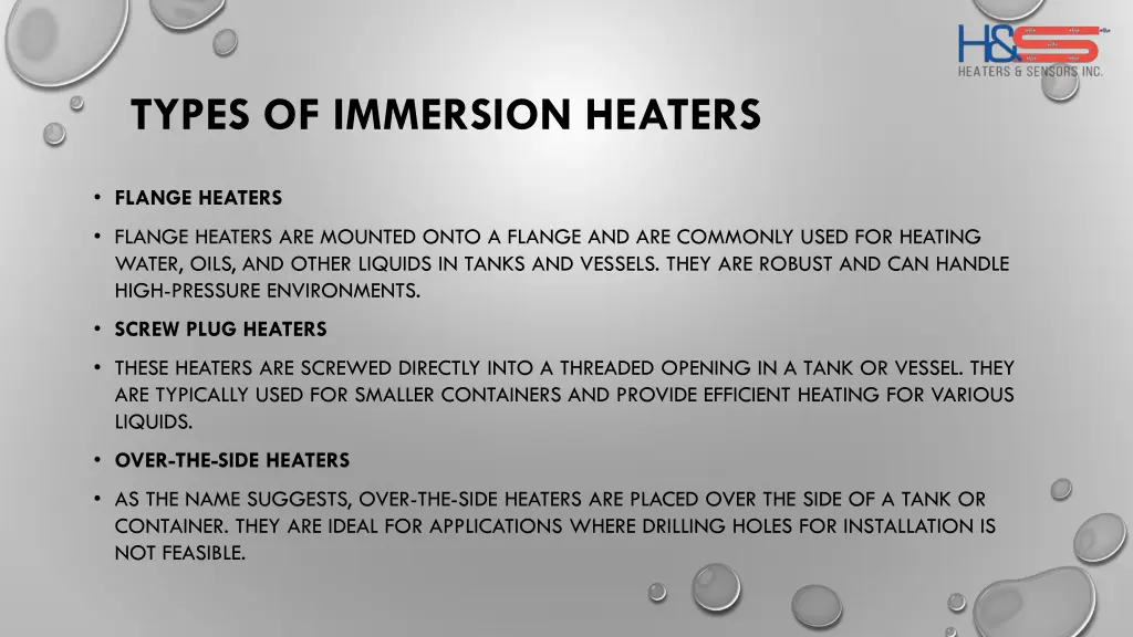 types of immersion heaters