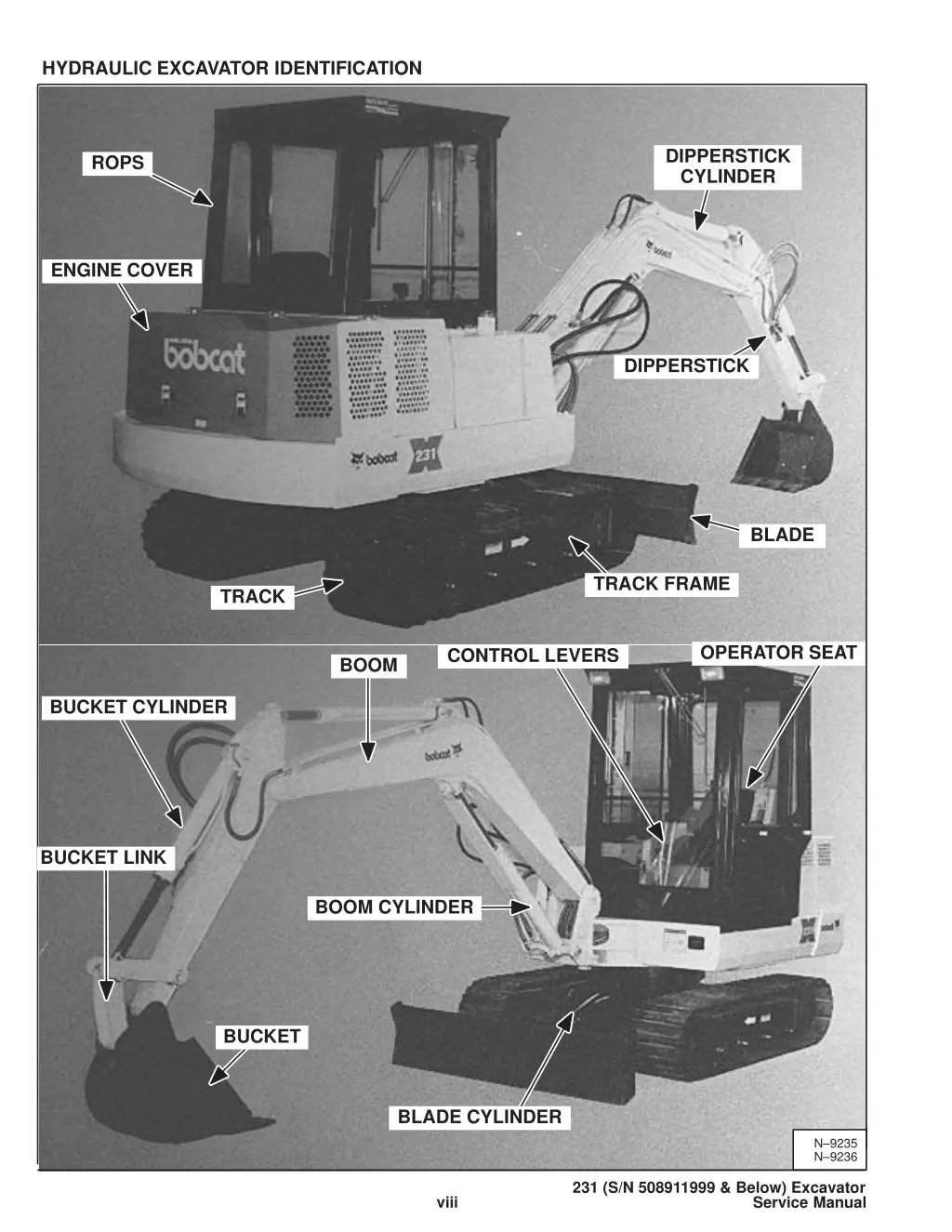 hydraulic excavator identification 231 service