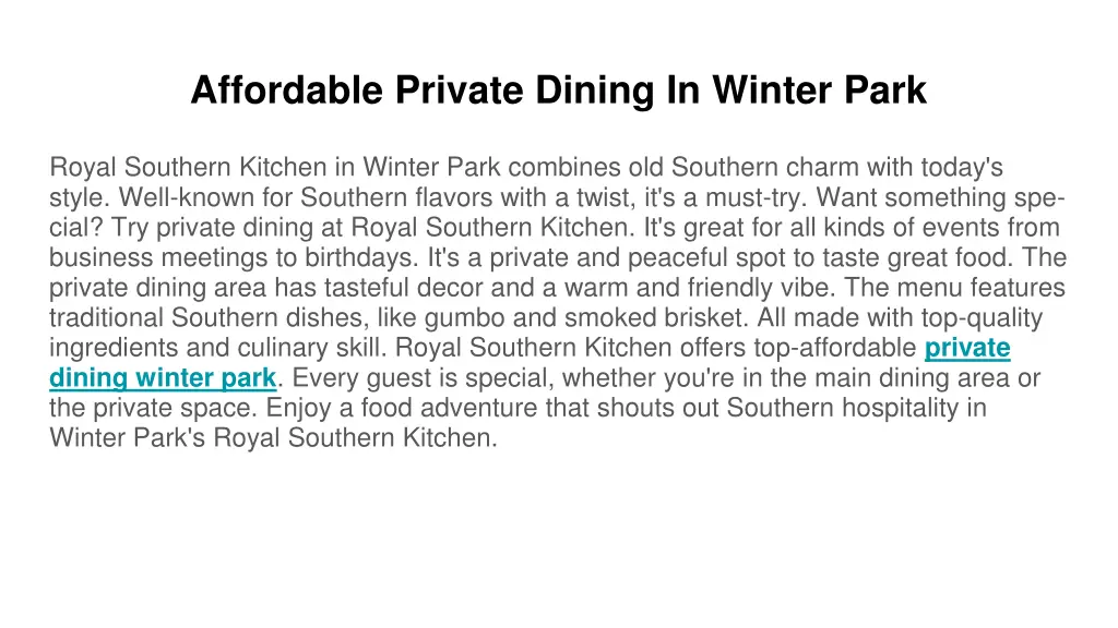 affordable private dining in winter park