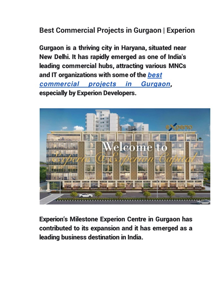 best commercial projects in gurgaon experion